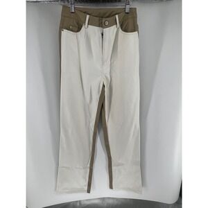 Paper Moon Faux Leather Two Tone Pants Cream Tan Straight Leg Vegan Trousers M